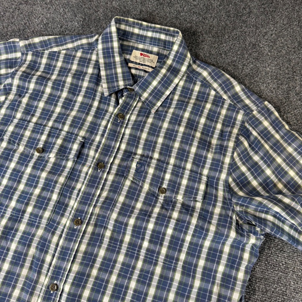 Fjallraven Abisko Cool Shirt SS Mens XL Regular Fit Blue Green Plaid 81795